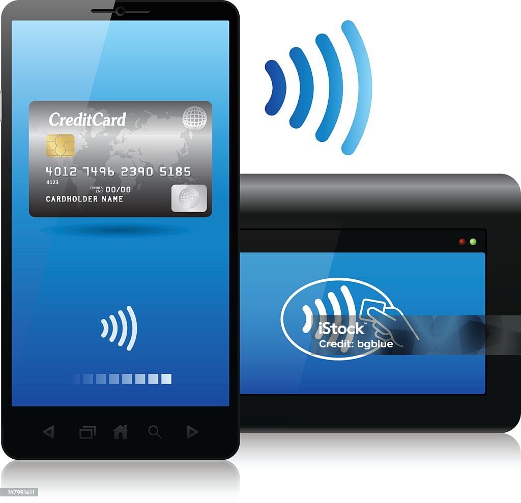 Бесконтактный платёж концепции, bluetooth, NFC (возле поля связи) - Векторная графика Бесконтактный платёж роялти-фри
