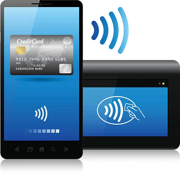 Vector illustration of Contactless payment concept, bluetooth, NFC (near field communication)