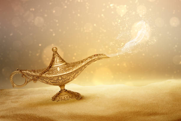 istock Golden Arabian lamp with white smoke 1479916973