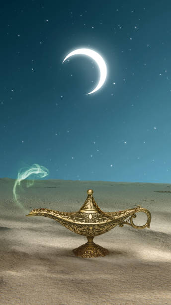 istock Golden Arabian lamp with white smoke 1479917007