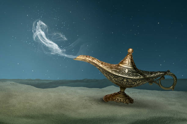 istock Golden Arabian lamp with white smoke 1479917033