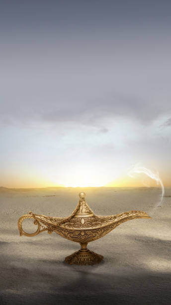 istock Golden Arabian lamp with white smoke 1479917056