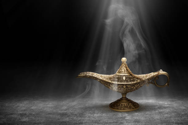 istock Golden Arabian lamp with white smoke 1479917093