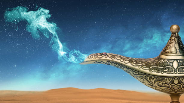 istock Golden Arabian lamp with white smoke 1479917114