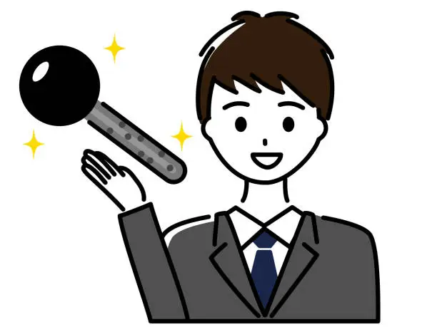 Vector illustration of A man in a suit introducing a key