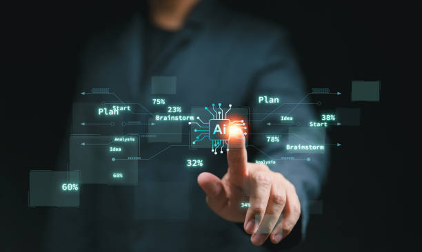 istock Concept of technology and people using AI to assist with work, AI learning, and artificial intelligence. Technology, internet, and networking, and highlights the role of AI technology 1479922389