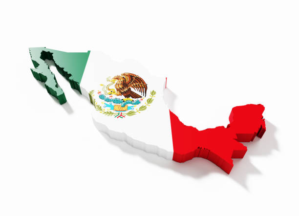 International border of Mexico on white background. Horizontal composition with clipping path and copy space.