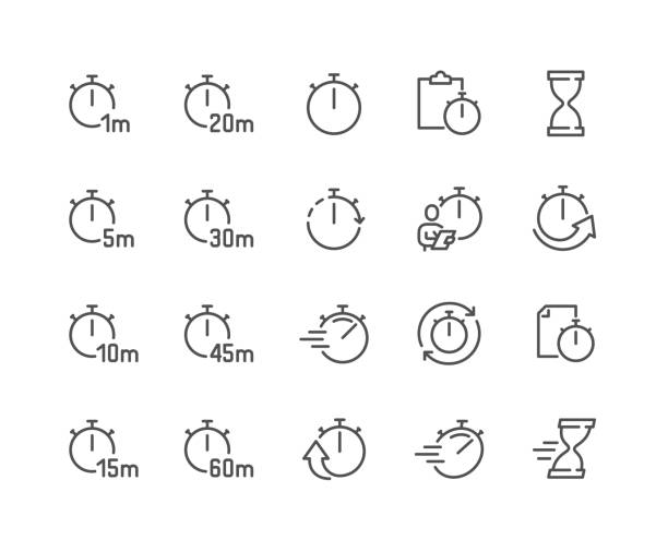 значки линейных таймеров - timer minute hand number 20 hourglass stock illustrations