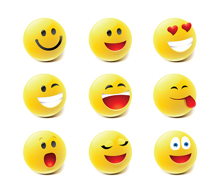 This is a vector illustration set of 9 happy emoticons