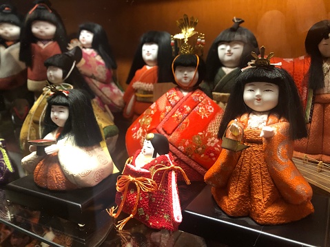 Traditional japanese dolls, hina dolls, during girls' festival or hina matsuri in Kyoto, Japan, Asia
