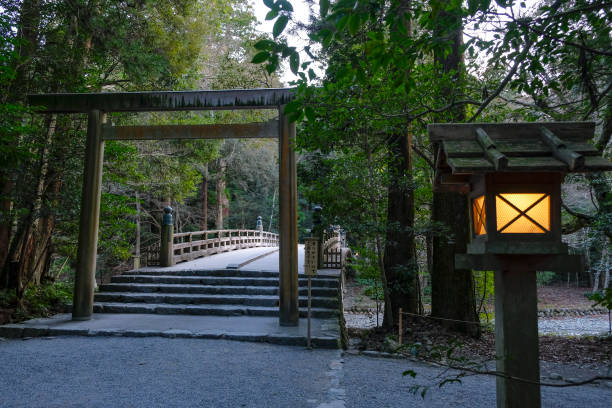 Ise Jingu Geku in Japan Ise, Japan - March 17, 2023: Torii at the Ise Jingu Geku a Shinto Shrine in Ise, Japan. shrine stock pictures, royalty-free photos & images