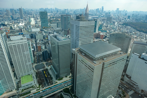 Tokyo, Japan - March 6, 2023: Views of the city of Tokyo from the Tokyo Metropolitan Government Building in Tokyo, Japan.