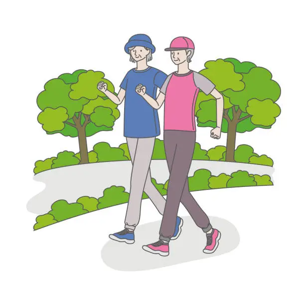 Vector illustration of Exercise_2 senior women walking