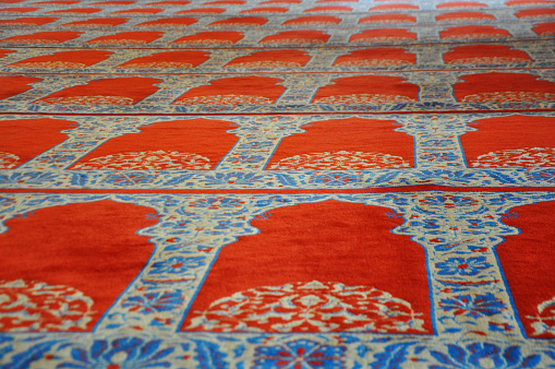 Red carpets in Second Bayezid Mosque in Edirne, Türkiye