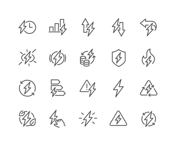 ilustrações de stock, clip art, desenhos animados e ícones de line energy icons - moving down symbol computer icon people