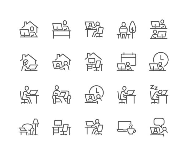 Line Work Place Icons Simple Set of Work Place Related Vector Line Icons. 
Contains such Icons as Remote work, Coworking, Video Conference and more. Editable Stroke. 48x48 Pixel Perfect. chairperson stock illustrations