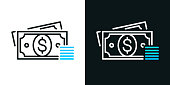 istock Dollar - Cash money. Bicolor line icon on black or white background - Editable stroke 1479949821