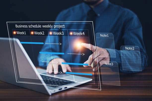 istock Businessman using computer for project business schedule by weekly, Business plan management concept 1479950892