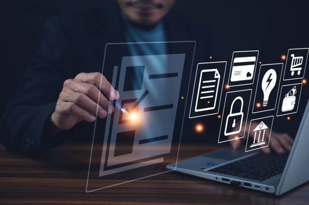 istock Businessman signature on paperless document electronic for documents management in office. paperless document electronic concept 1479950894