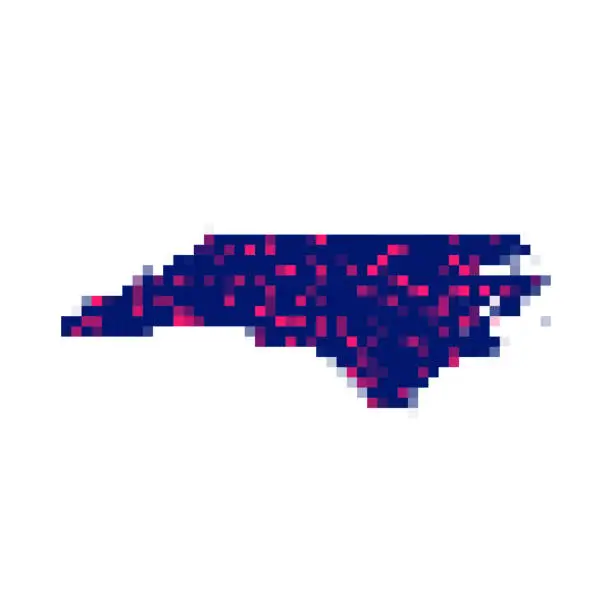 Vector illustration of North Carolina map in pixels on white background