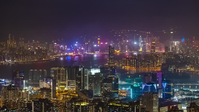 Timelapse of Hong Kong urban skyline in night time