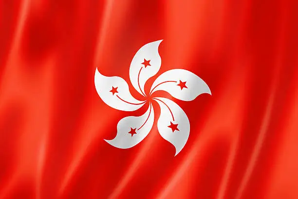 Hong Kong flag, three dimensional render, satin texture