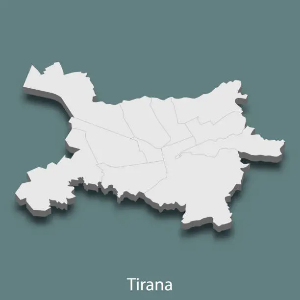 Vector illustration of 3d isometric map of Tirana is a city of Albania