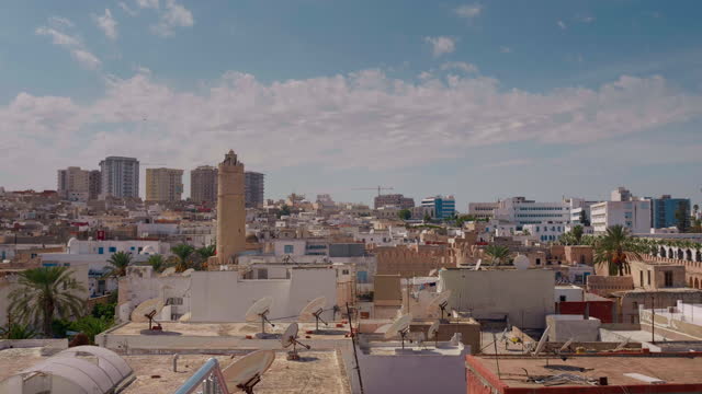 Large view of old medina buildings and historical constructions in Sousse.