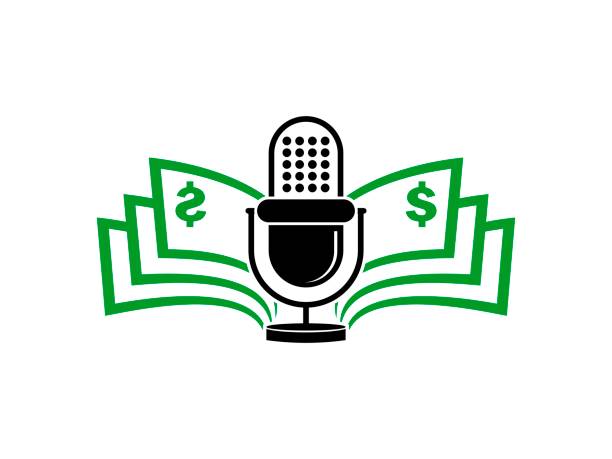 illustrations, cliparts, dessins animés et icônes de de l’argent avec microphone de podcast à l’intérieur - money roll audio