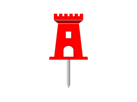 Red push pin with fortress