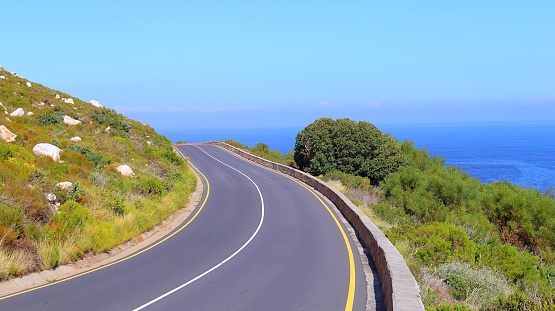 Road in a mountain close to the sea. Gordon's Bay, Cape Town South Africa