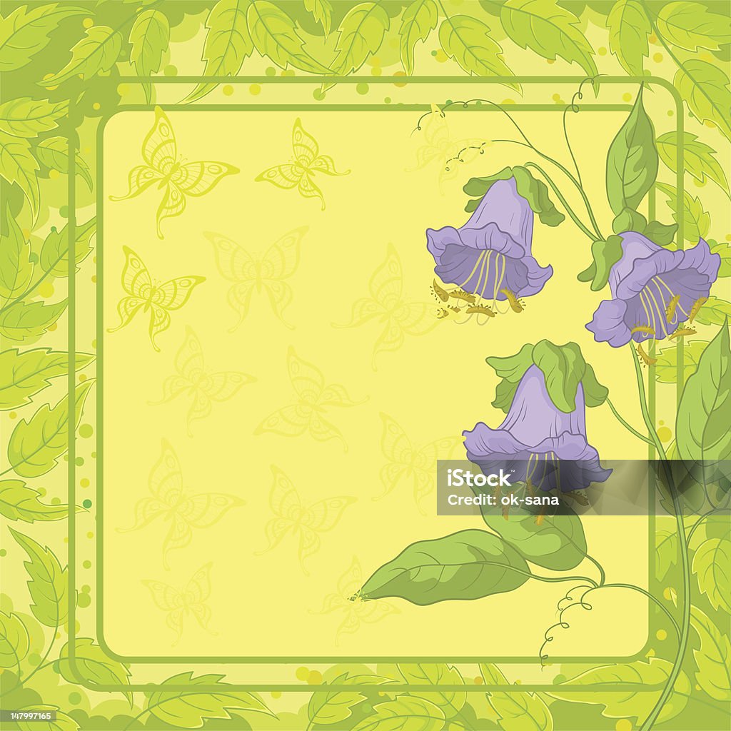 Flowers, frame, butterfly and leaves Kobe flowers on yellow background with frame, butterfly and green leaves. Vector Animal Body Part stock vector