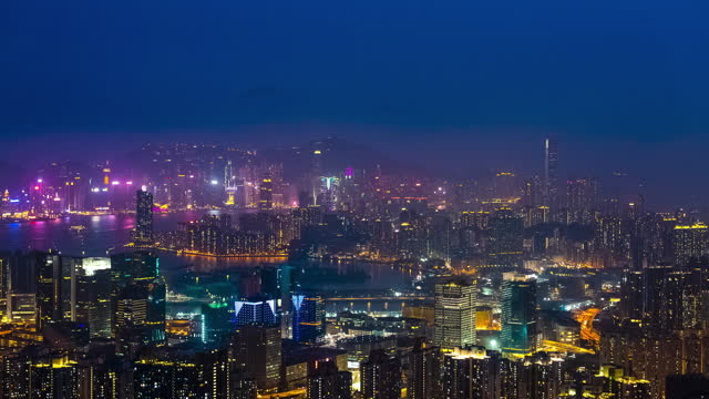 Day to night timelapse of Hong Kong urban skyline