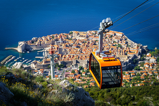 Dubrovnik, Croatia - May 21, 2022: Dubrovnik cable car, panoramic view from Srd mountain, Croatia