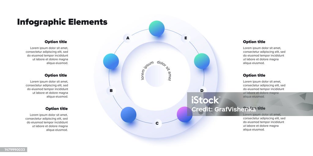 Business Process Chart Infographics With 5 Step Spheres Round Workflow ...