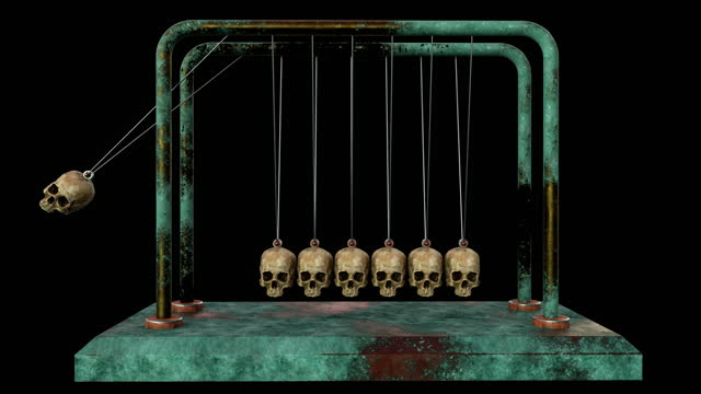 Newton's Cradle made with skulls isolated on black