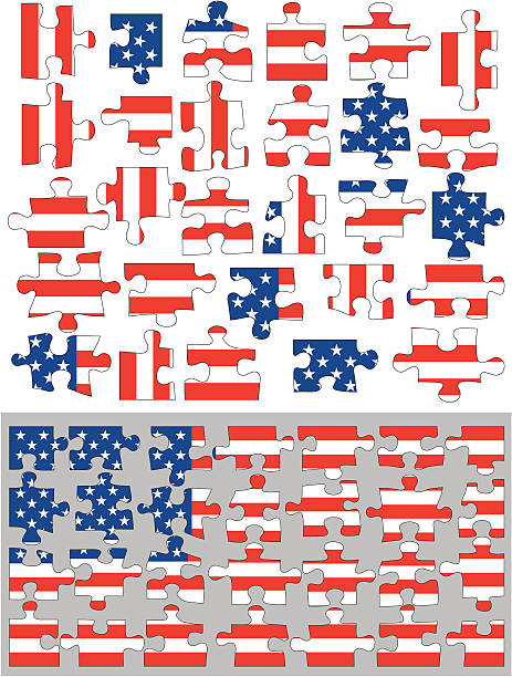 American flag jigsaw vector art illustration
