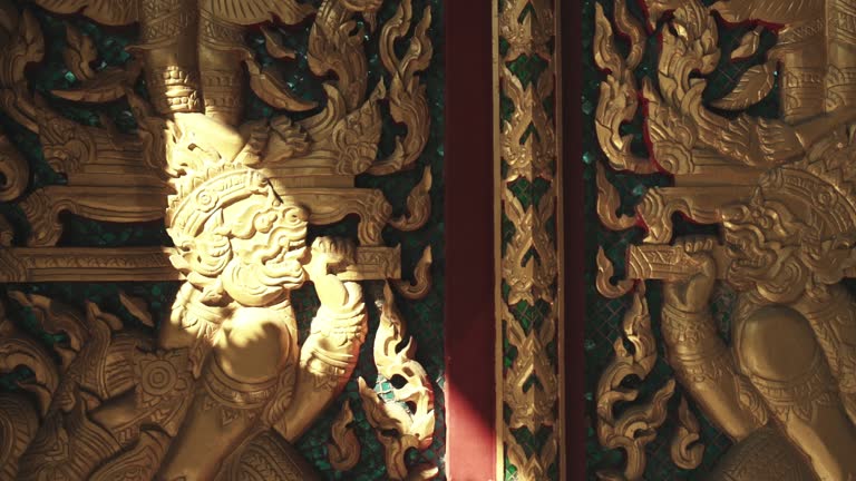 Carved exterior decoration on wooden doors