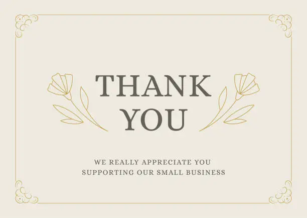 Vector illustration of Thank you business support vintage card banner romantic flower curved frame line design template vector illustration.