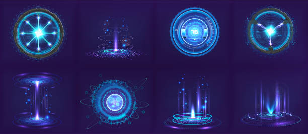 istock Sci-fi futuristic gadgets and devices in HUD style 1480005926