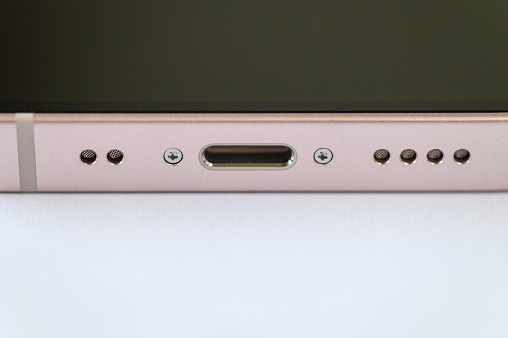 iPhone 13 mini Pink bottom side, USB-c