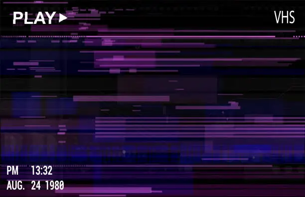 Vector illustration of VHS video effect with glitch. Retro digital background