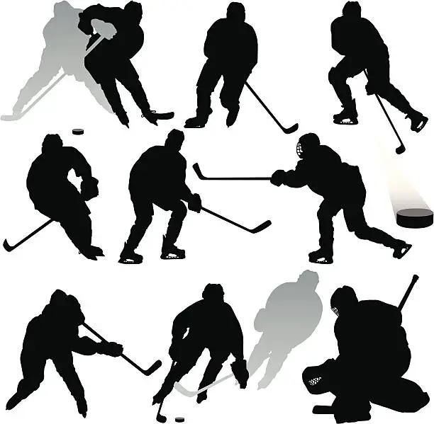 Vector illustration of Hockey Silhouettes