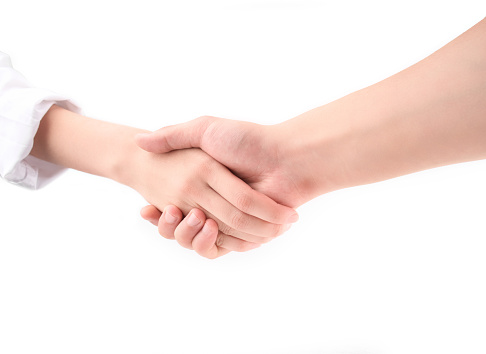 Handshake. Handshaking isolated on white background. Woman and man.