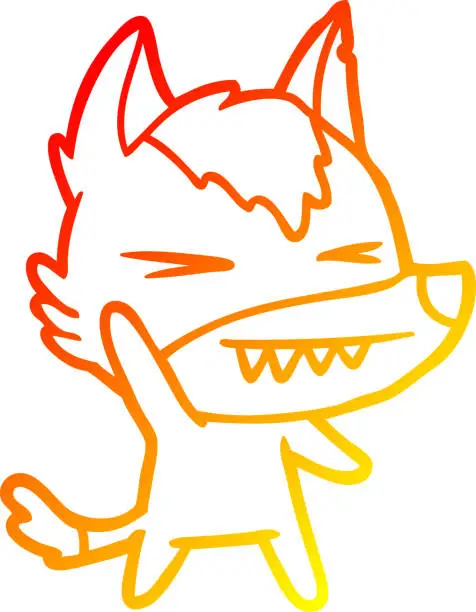 Vector illustration of warm gradient line drawing of a angry wolf cartoon