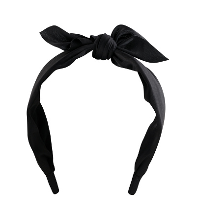 Black retro style headband with tied bow on top, isolated on white background, cut out, clipping path, studio shot