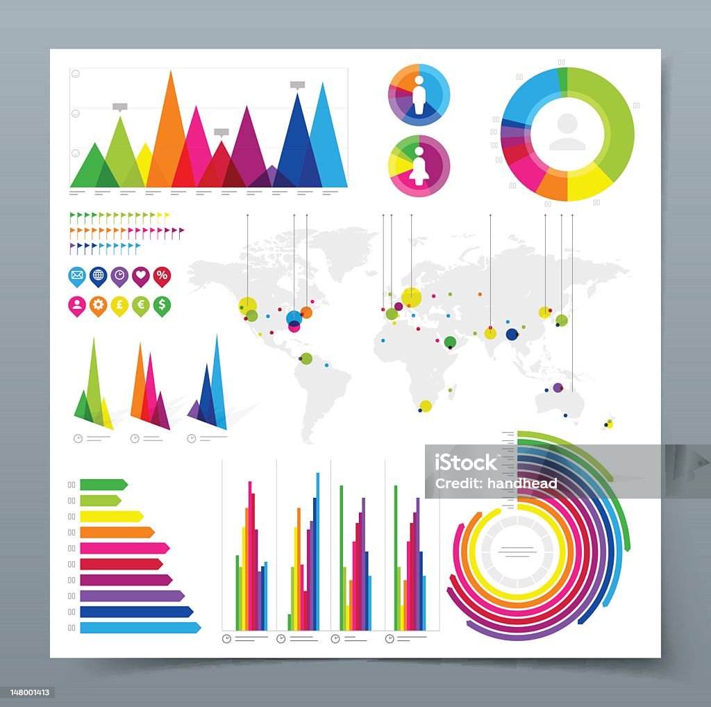 Multiple Infographic Colorful Infographic With Multiple Charts And Graphs Stock Illustration ...