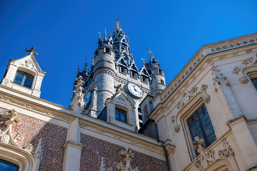 The Hungarian Parliament Building in Budapest, Hungary on a sunny day.