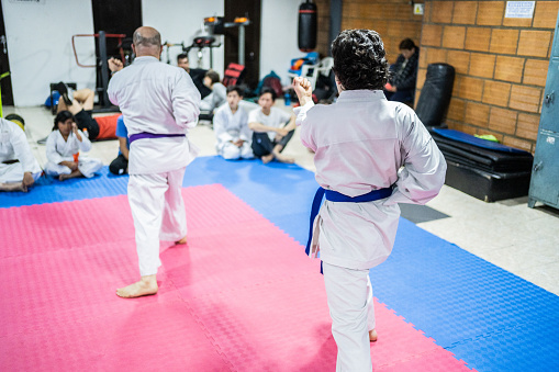 Karate students practicing during a karate class