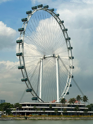 Stock photo showing view across Singapore waterfront of the Singapore Flyer.